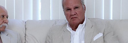 Author Gary Hendershott seated beside Holocaust survivor Richard Friedemann during a recorded interview.